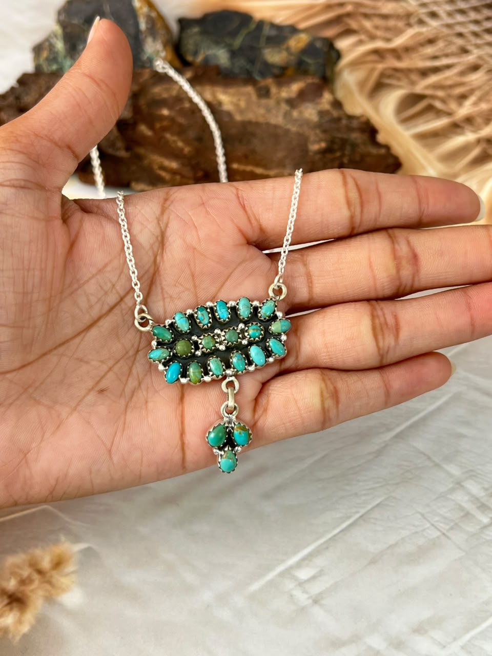 Handmade Sterling Silver Kingman Turquoise Necklace Signed Nizhoni
