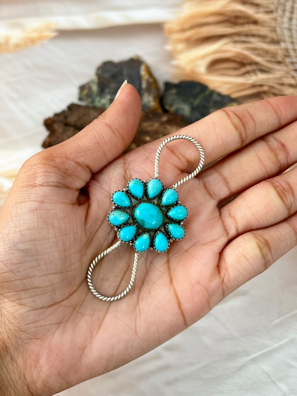 Handmade Sterling Silver Kingman Turquoise Scarf Charm Signed Nizhoni