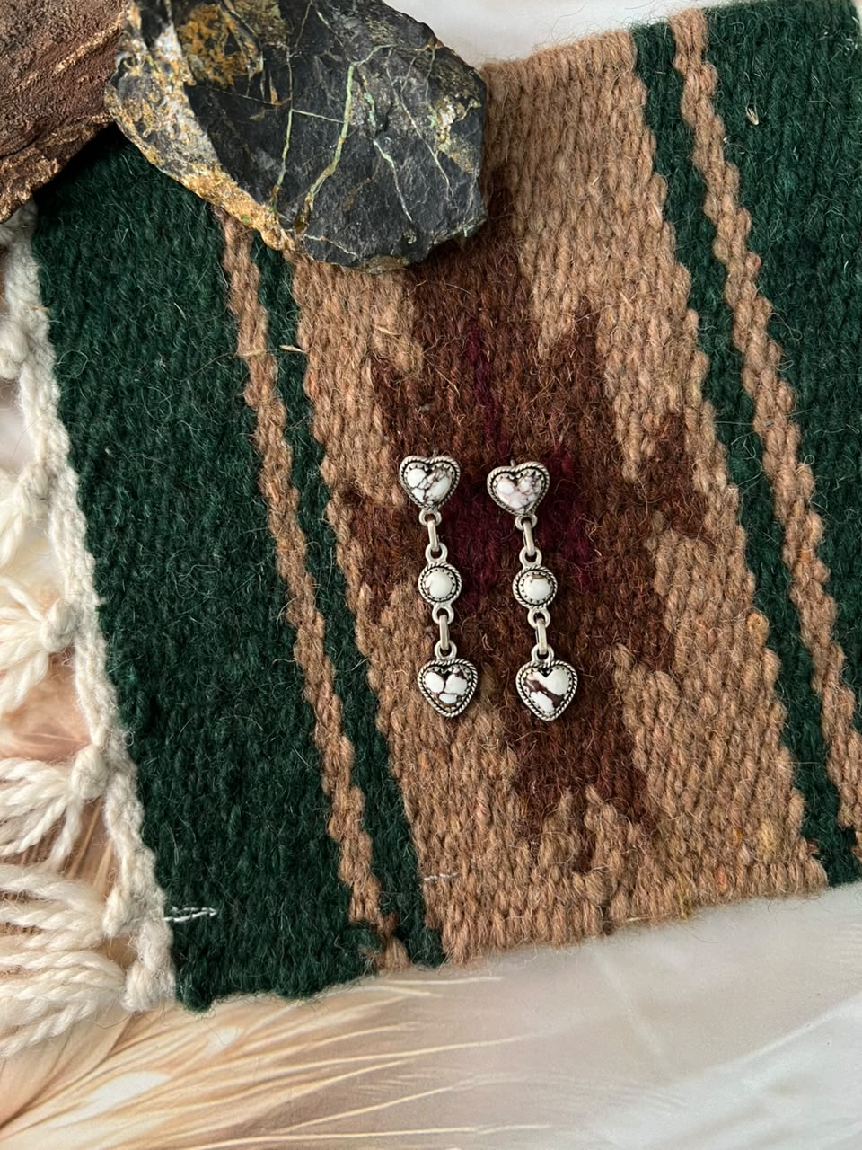 Handmade Sterling Silver Wildhorse Magnesite Post Heart Dangle Earrings Signed Nizhoni