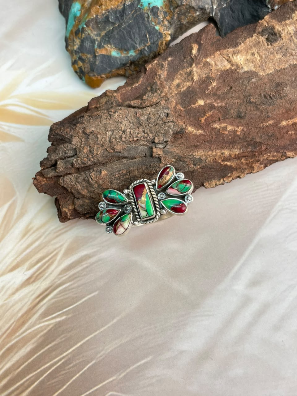 Handmade Sterling Silver Christmas Dahlia Collection: Adjustable Ring Signed Nizhoni
