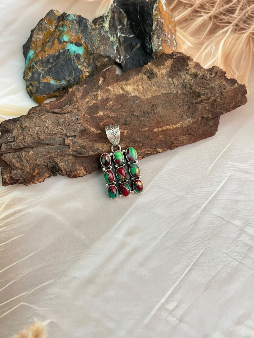 Handmade Sterling Silver Christmas Dahlia Collection: Bar Pendant Signed Nizhoni