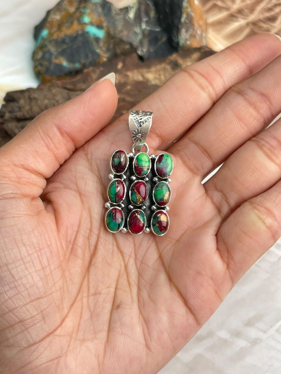 Handmade Sterling Silver Christmas Dahlia Collection: Bar Pendant Signed Nizhoni