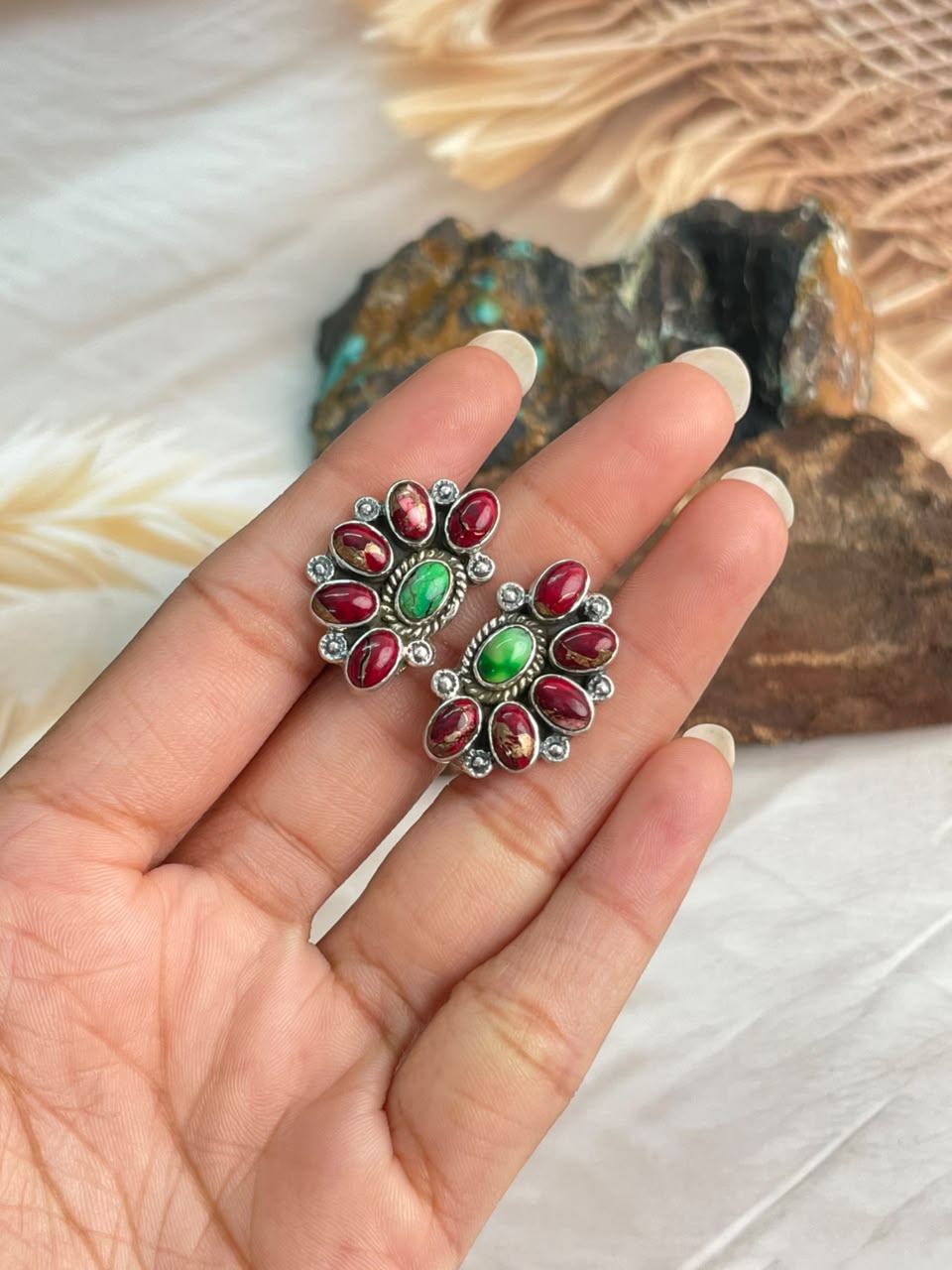 Handmade Sterling Silver Christmas Dahlia Collection: Adjustable Ring Signed Nizhoni