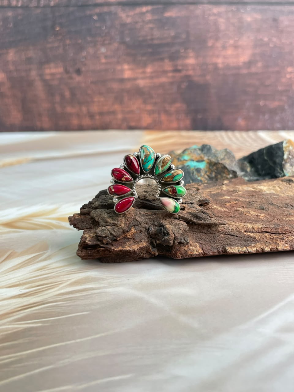 Handmade Sterling Silver Christmas Dahlia Collection: Adjustable Naja Ring Signed Nizhoni