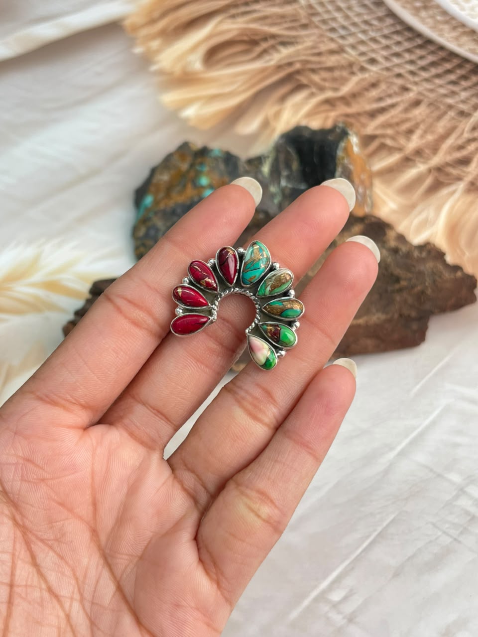Handmade Sterling Silver Christmas Dahlia Collection: Adjustable Naja Ring Signed Nizhoni