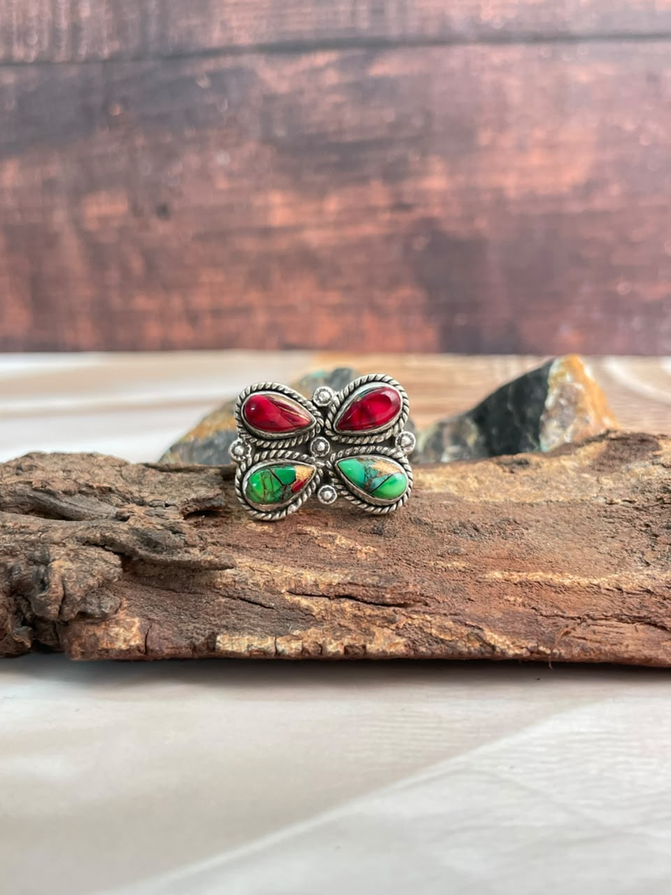 Handmade Sterling Silver Christmas Dahlia Collection: Adjustable Butterfly Ring Signed Nizhoni