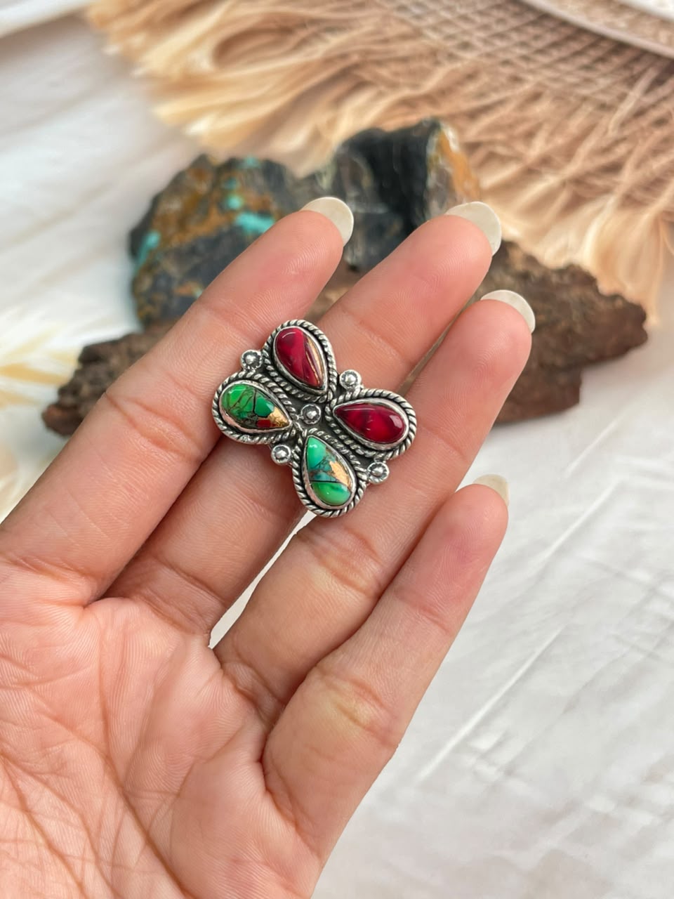 Handmade Sterling Silver Christmas Dahlia Collection: Adjustable Butterfly Ring Signed Nizhoni