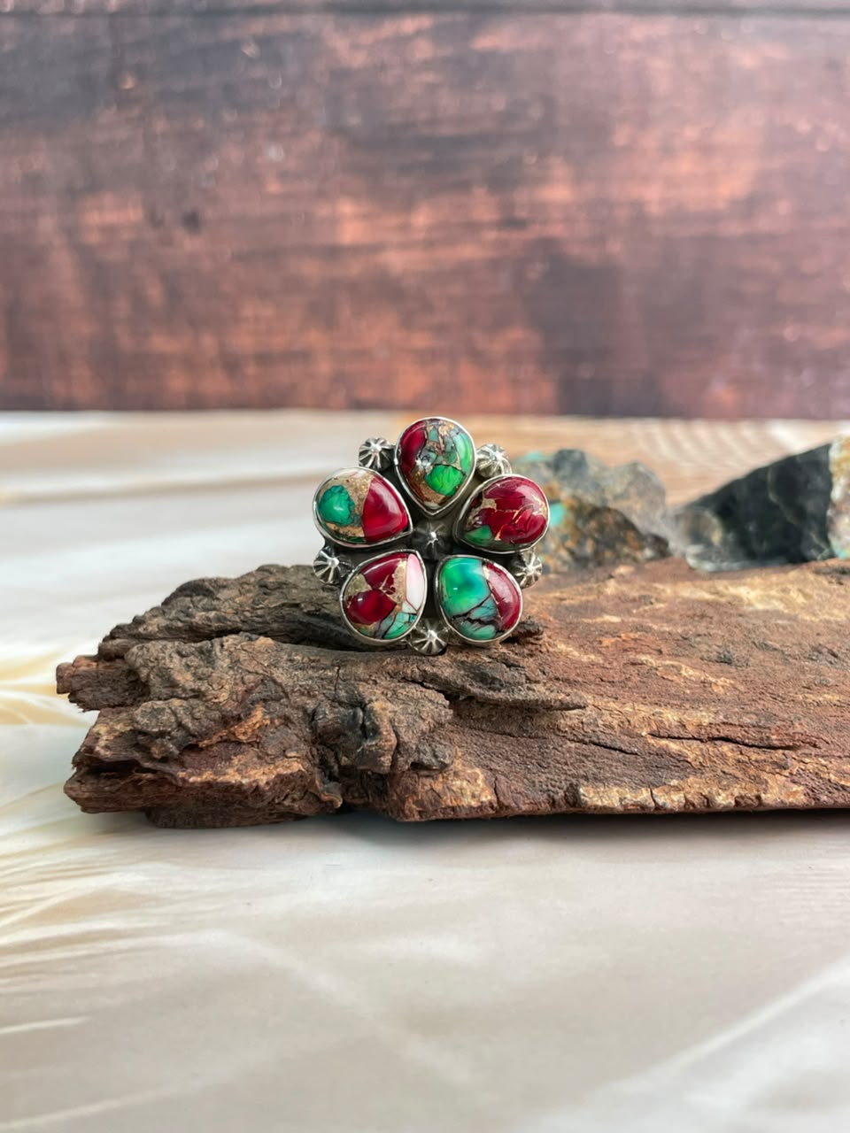 Handmade Sterling Silver Christmas Dahlia Collection: Adjustable Ring Signed Nizhoni