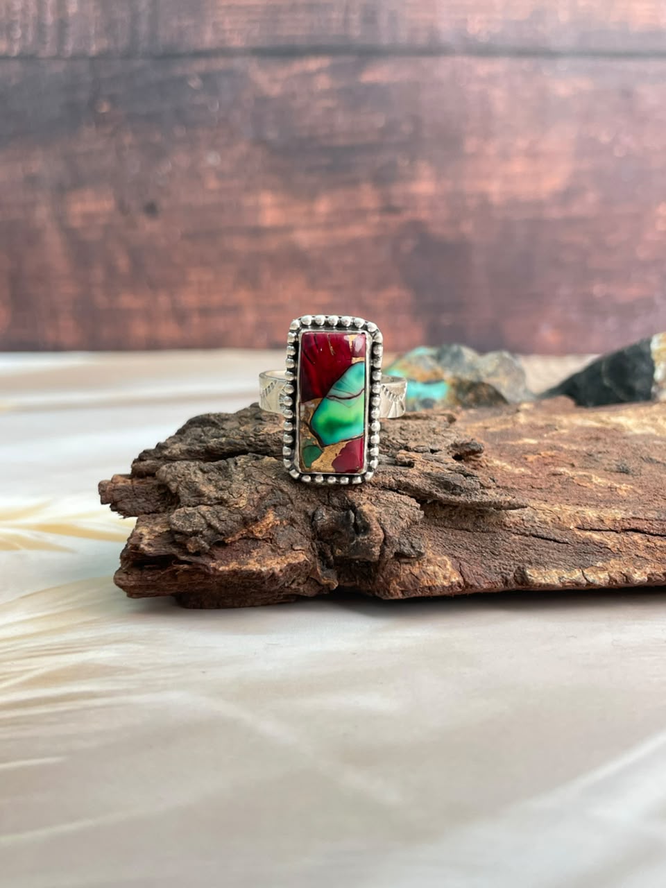 Handmade Sterling Silver Christmas Dahlia Collection: Adjustable Bar Ring Signed Nizhoni