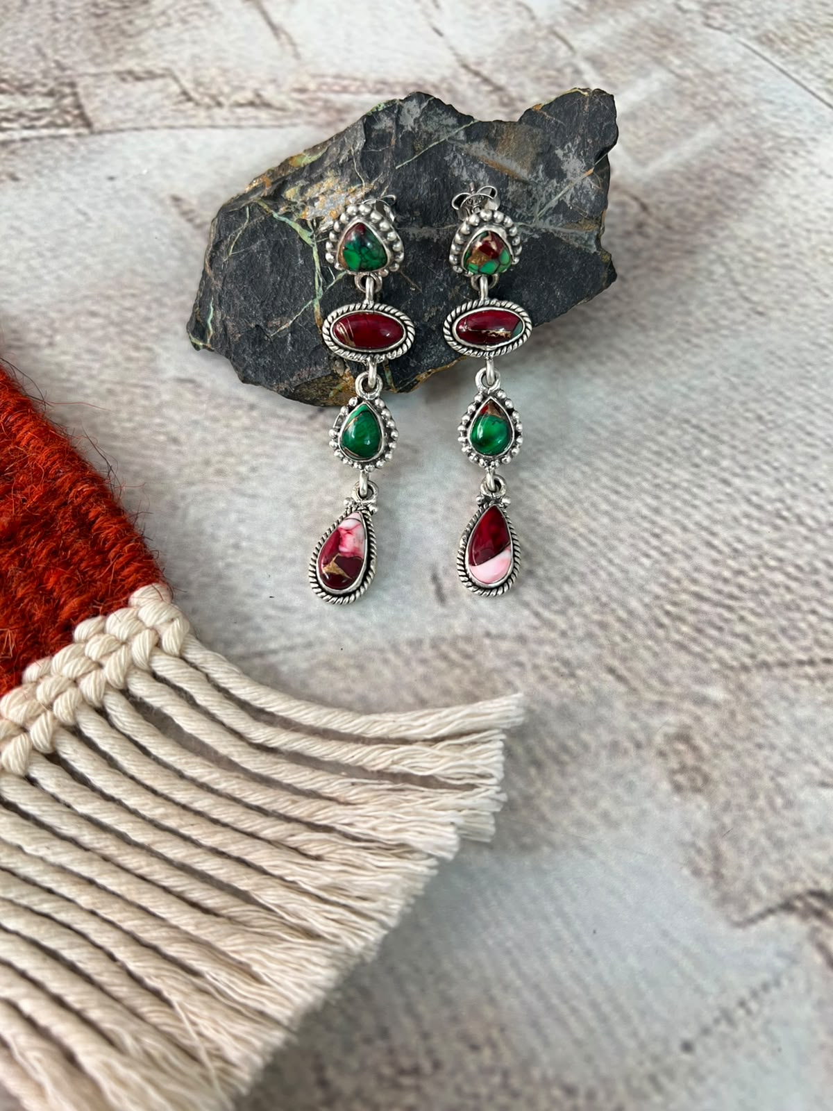 Handmade Sterling Silver Christmas Dahlia Collection: Post Dangle Earrings Signed Nizhoni