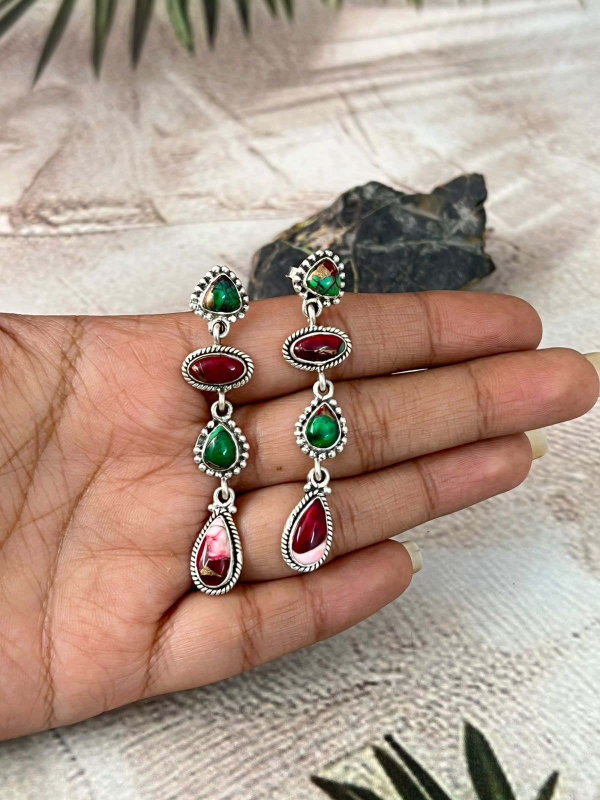 Handmade Sterling Silver Christmas Dahlia Collection: Post Dangle Earrings Signed Nizhoni