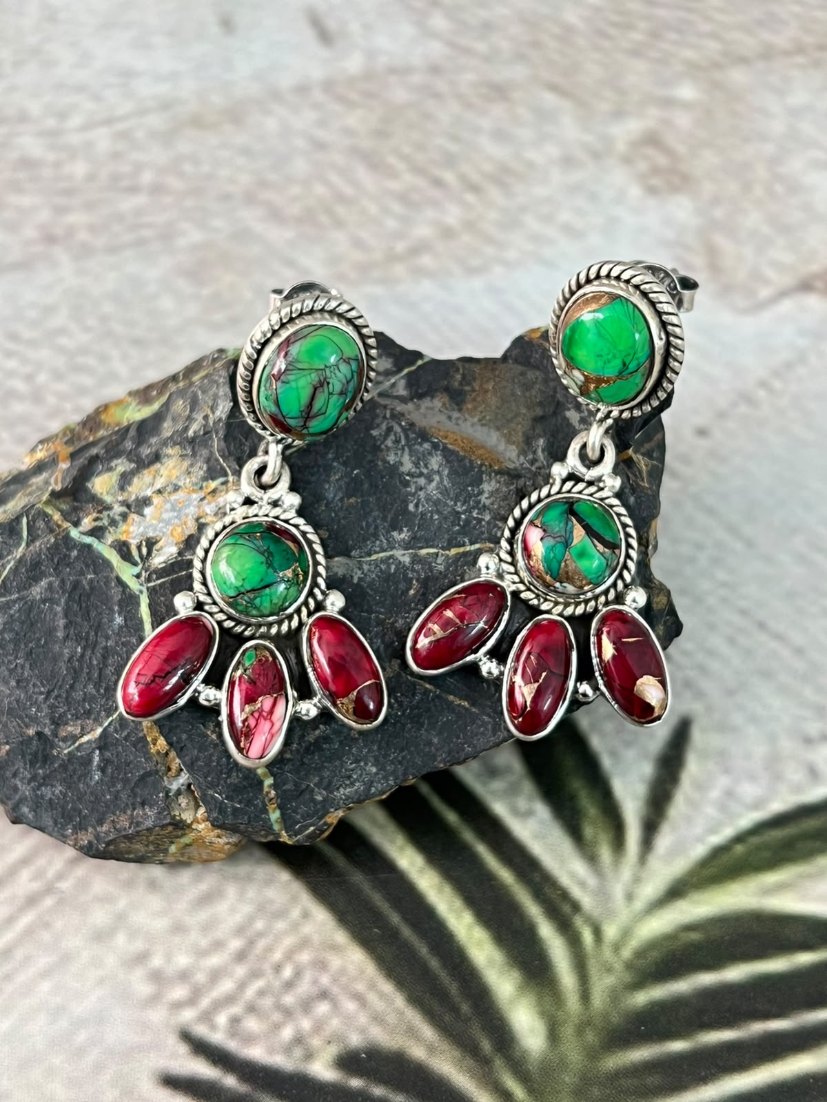 Handmade Sterling Silver Christmas Dahlia Collection: Post Dangle Earrings Signed Nizhoni