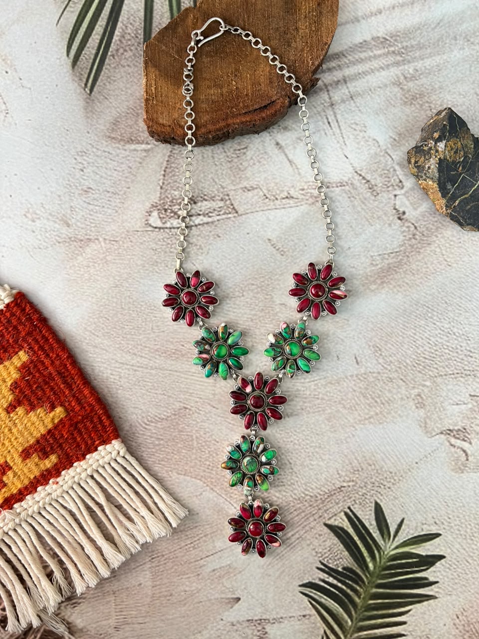 Handmade Sterling Silver Christmas Dahlia Collection: Necklace Signed Nizhoni
