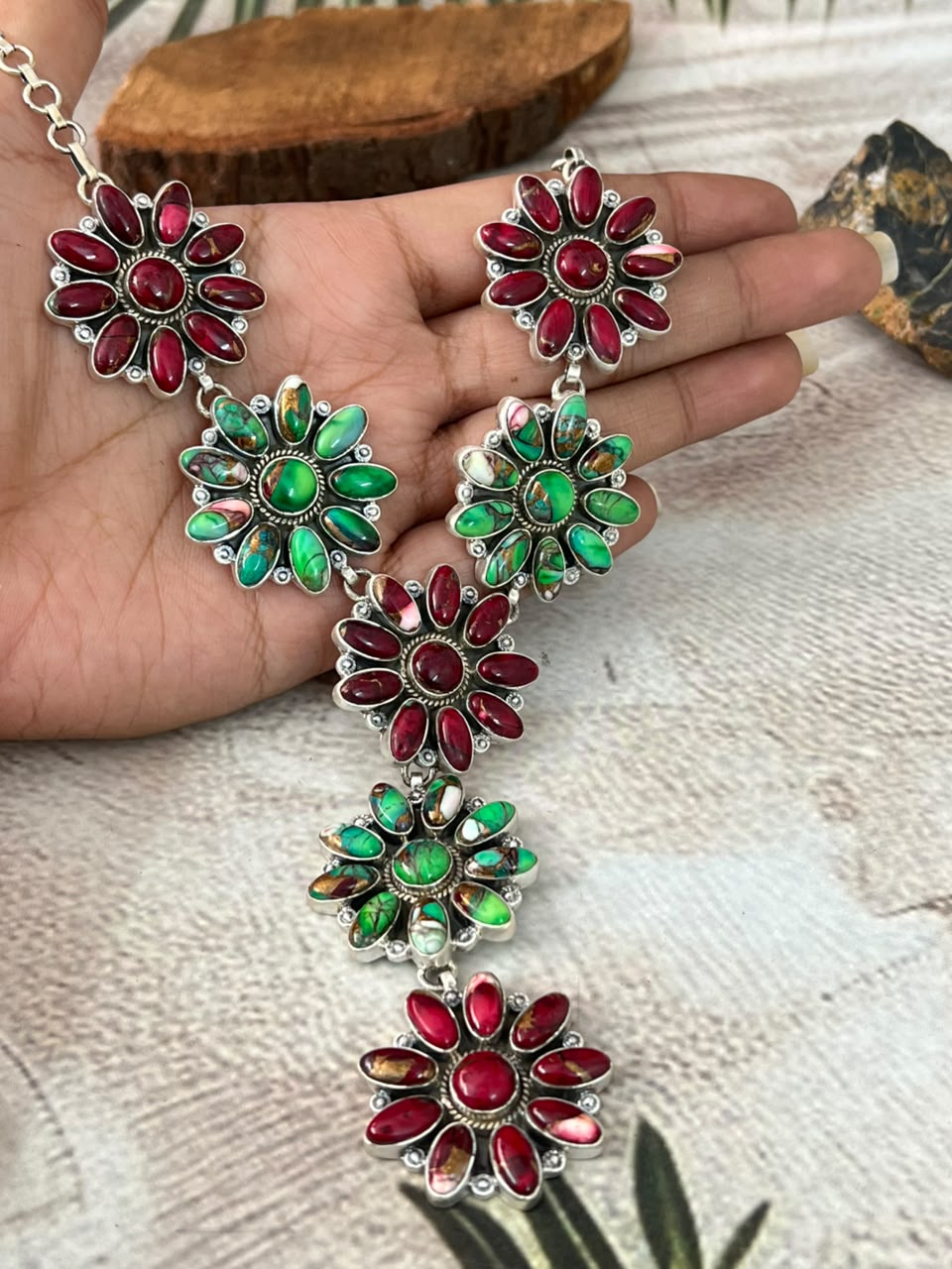 Handmade Sterling Silver Christmas Dahlia Collection: Necklace Signed Nizhoni