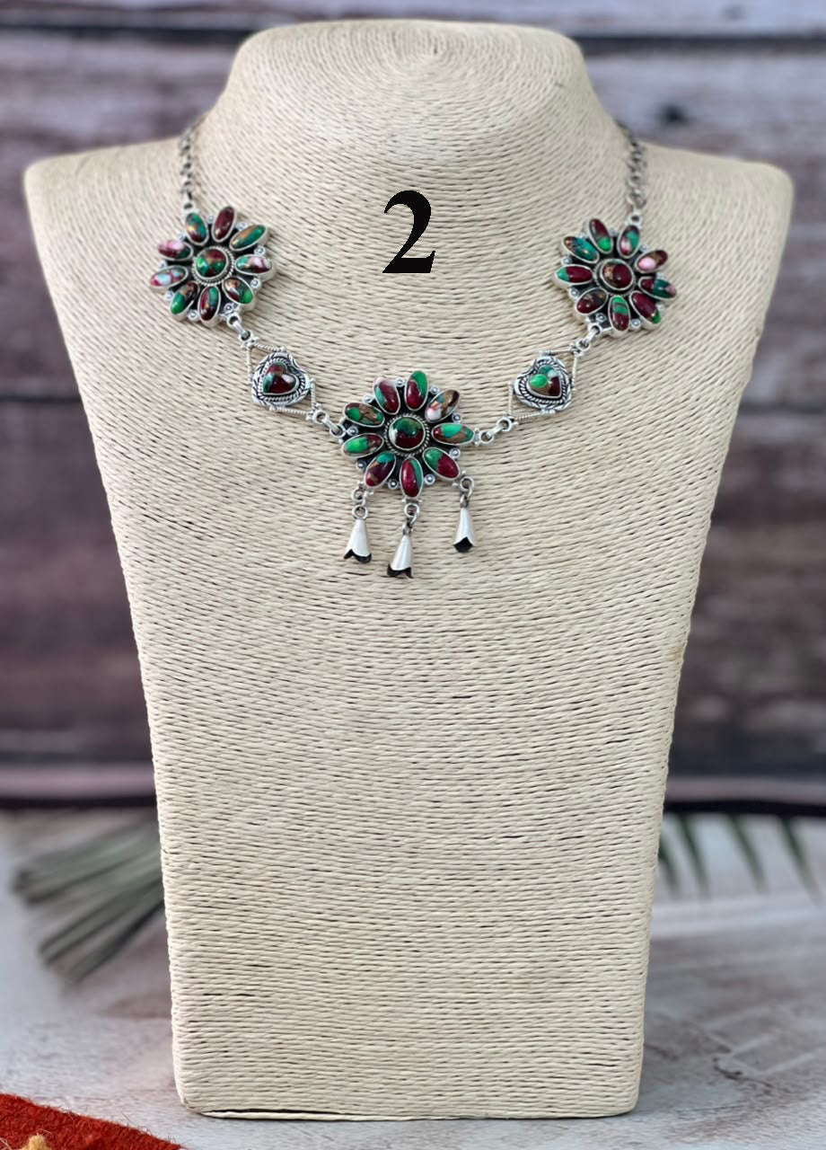 Handmade Sterling Silver Christmas Dahlia Collection: Necklace Signed Nizhoni
