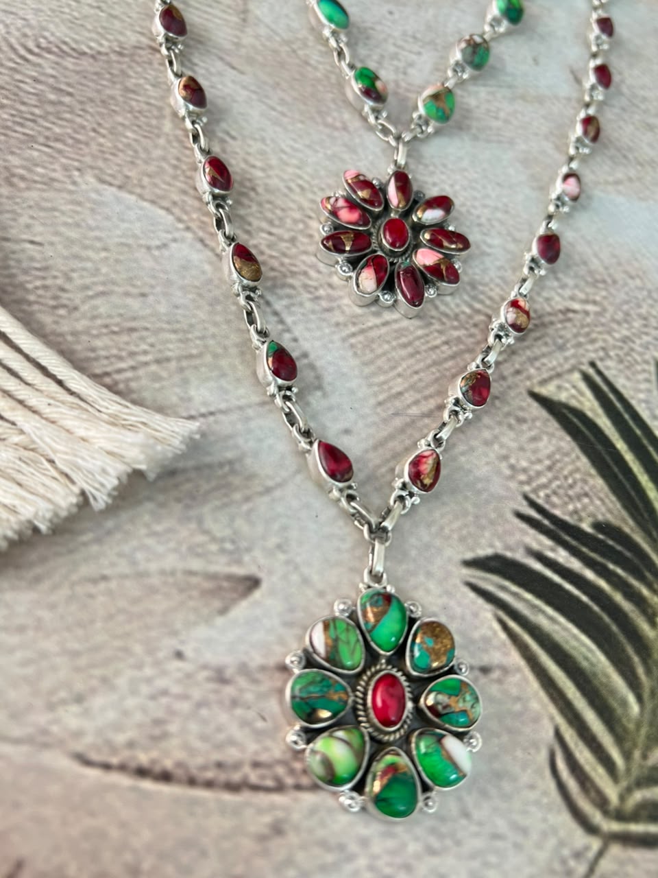 Handmade Sterling Silver Christmas Dahlia Collection: Layerd Necklace Signed Nizhoni