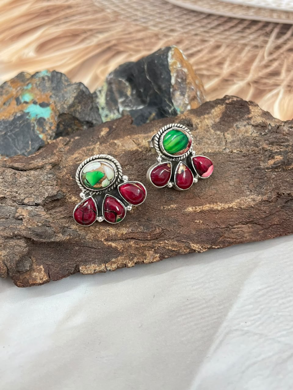Handmade Sterling Silver Christmas Dahlia Collection: Post Studs Earrings Signed Nizhoni