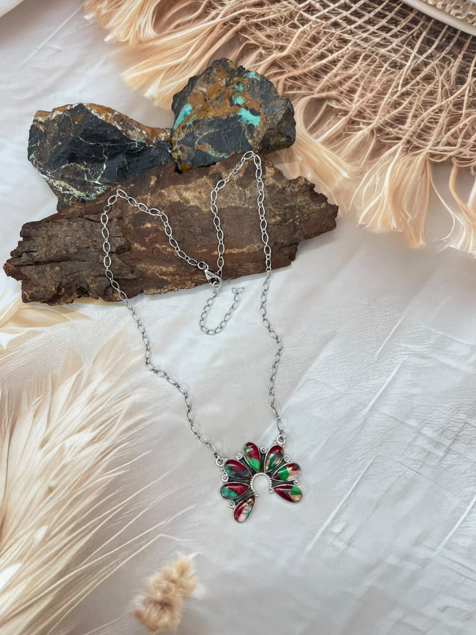 Handmade Sterling Silver Christmas Dahlia Collection: Naja Necklace Signed Nizhoni