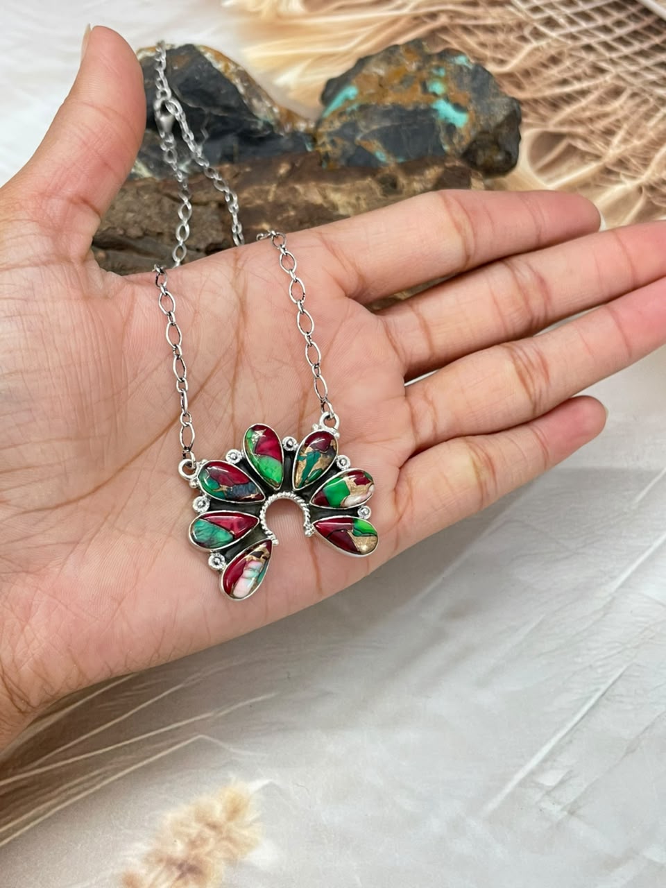 Handmade Sterling Silver Christmas Dahlia Collection: Naja Necklace Signed Nizhoni