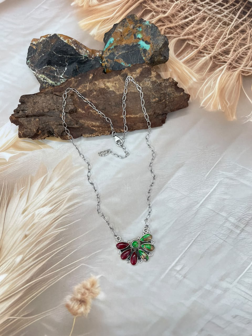 Handmade Sterling Silver Christmas Dahlia Collection: Necklace Signed Nizhoni