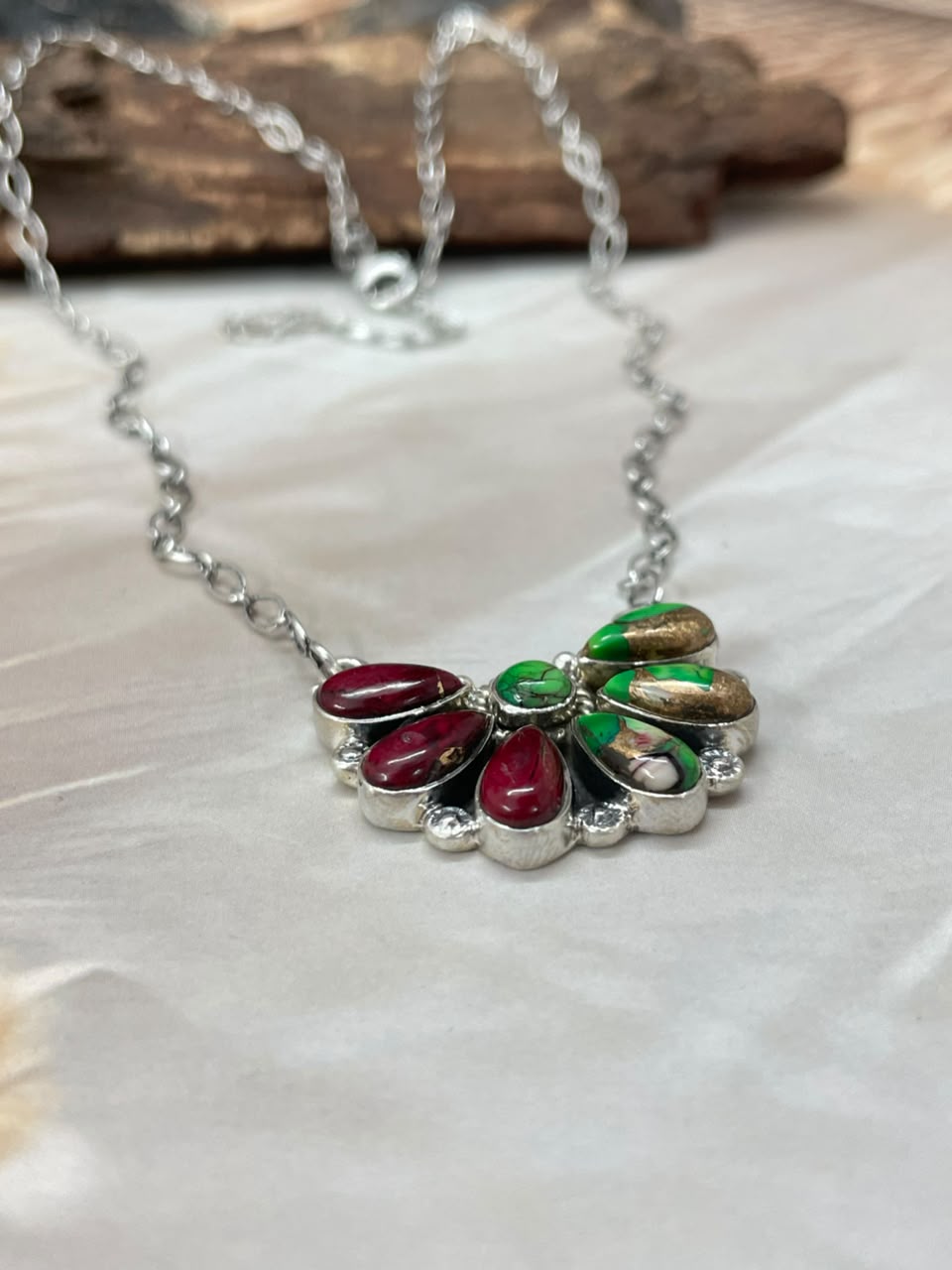 Handmade Sterling Silver Christmas Dahlia Collection: Necklace Signed Nizhoni