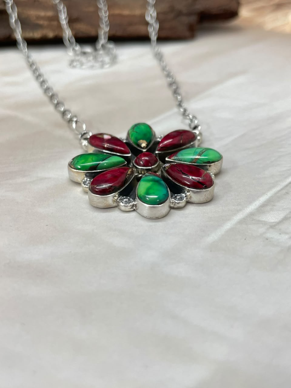 Handmade Sterling Silver Christmas Dahlia Collection: Necklace Signed Nizhoni
