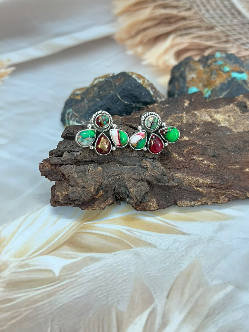 Handmade Sterling Silver Christmas Dahlia Collection: Post Studs Earrings Signed Nizhoni