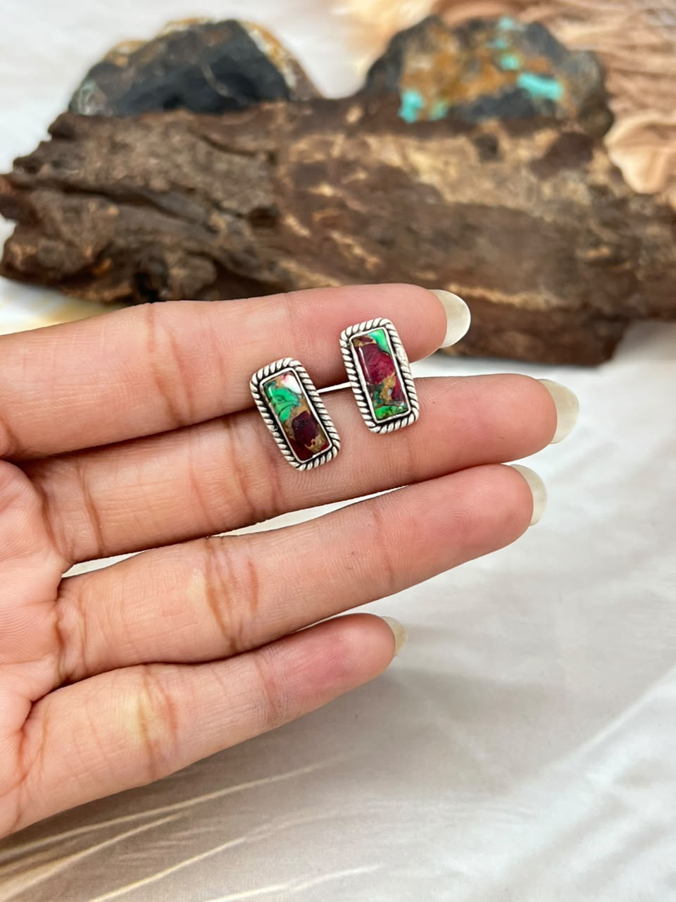 Handmade Sterling Silver Christmas Dahlia Collection: Post Studs Earrings Signed Nizhoni