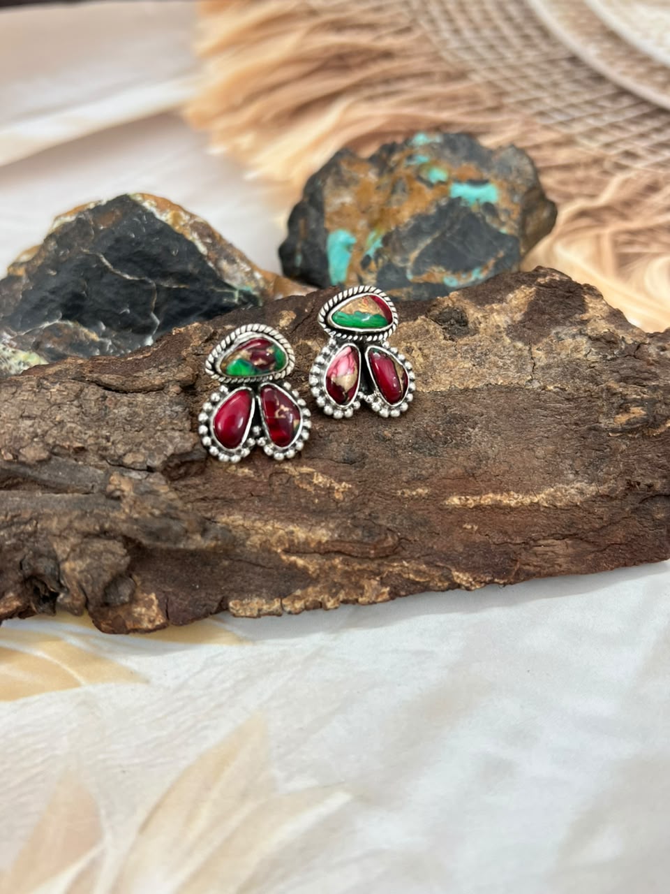 Handmade Sterling Silver Christmas Dahlia Collection: Post Studs Earrings Signed Nizhoni