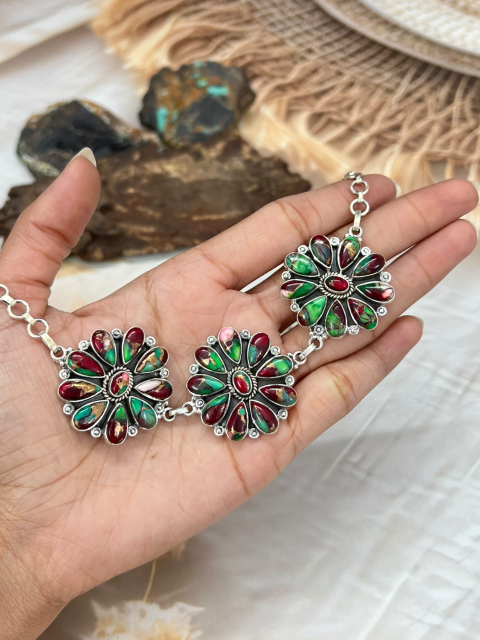 Handmade Sterling Silver Christmas Dahlia Collection: Choker Necklace Signed Nizhoni