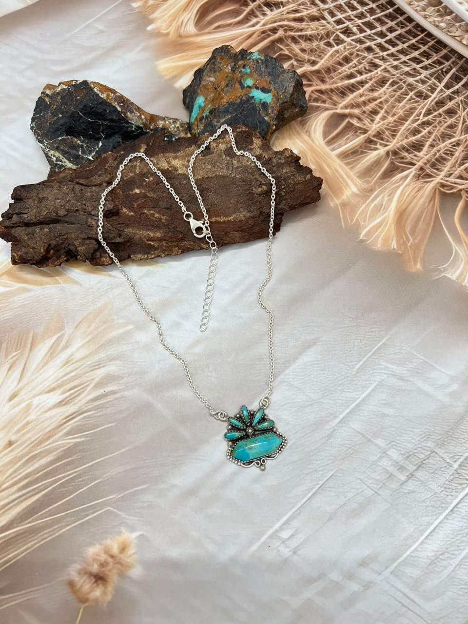 Handmade Sterling Silver Kingman Turquoise Necklace Signed Nizhoni