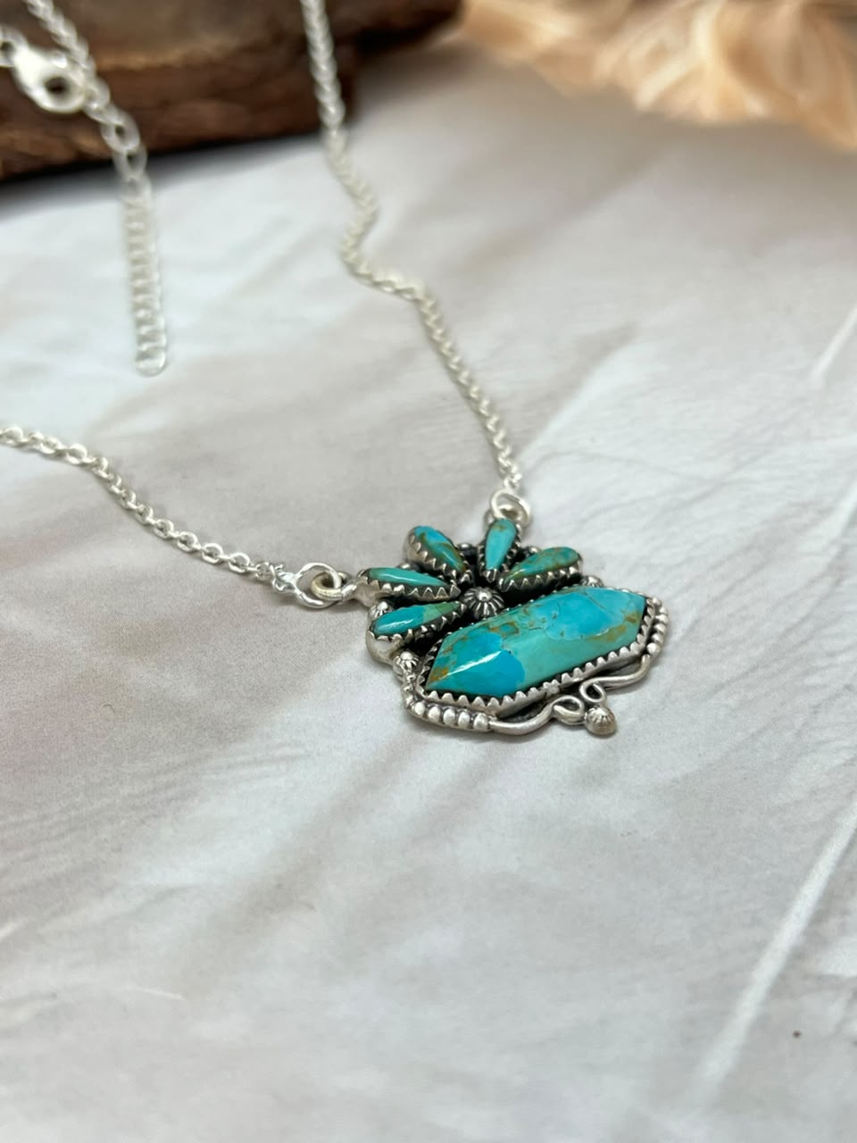 Handmade Sterling Silver Kingman Turquoise Necklace Signed Nizhoni