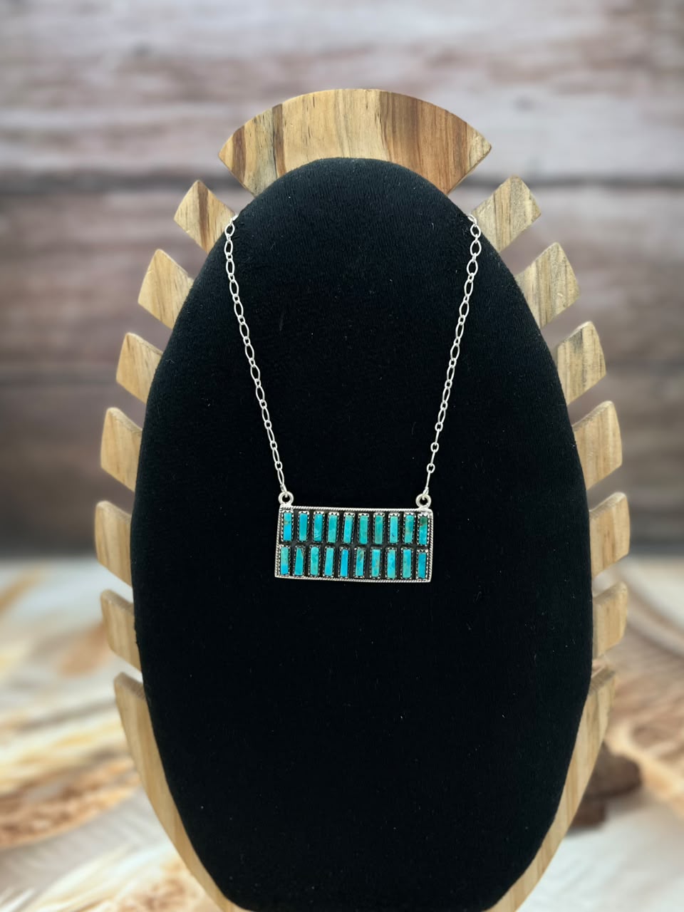 Handmade Sterling Silver Kingman Turquoise Bar Necklace Signed Nizhoni