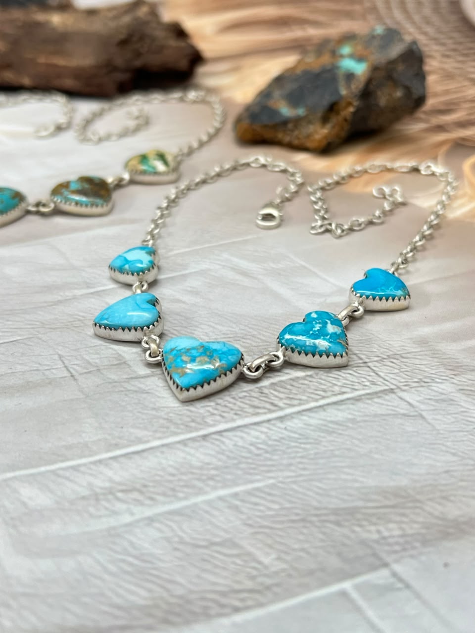 Handmade Sterling Silver Sierra Bella and Royston Turquoise Heart Necklace Signed Nizhoni
