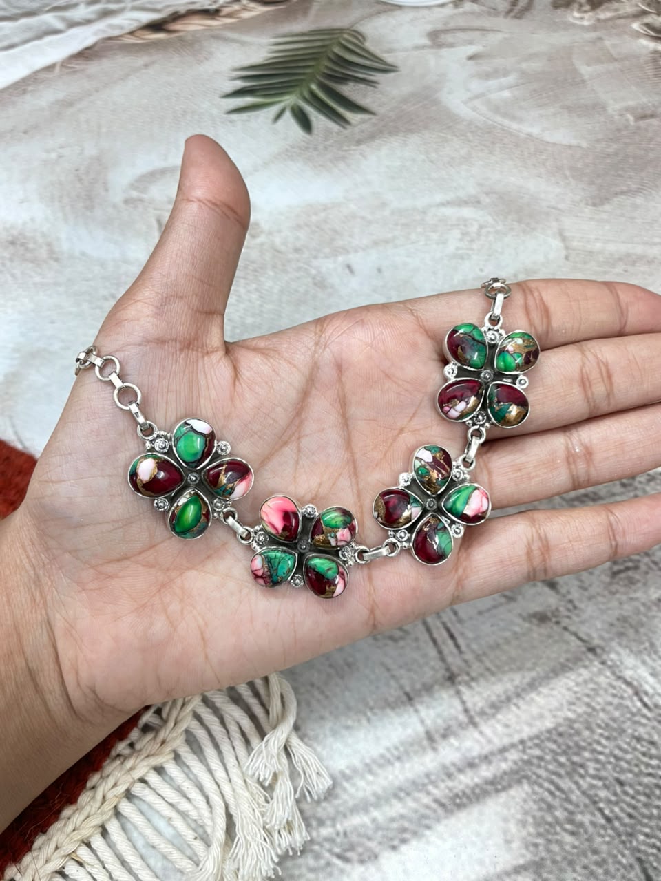 Handmade Sterling Silver Christmas Dahlia Collection: Choker Necklace Signed Nizhoni