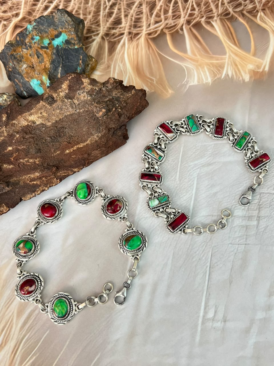 Handmade Sterling Silver Christmas Dahlia Collection: Chain Bracelet Signed Nizhoni