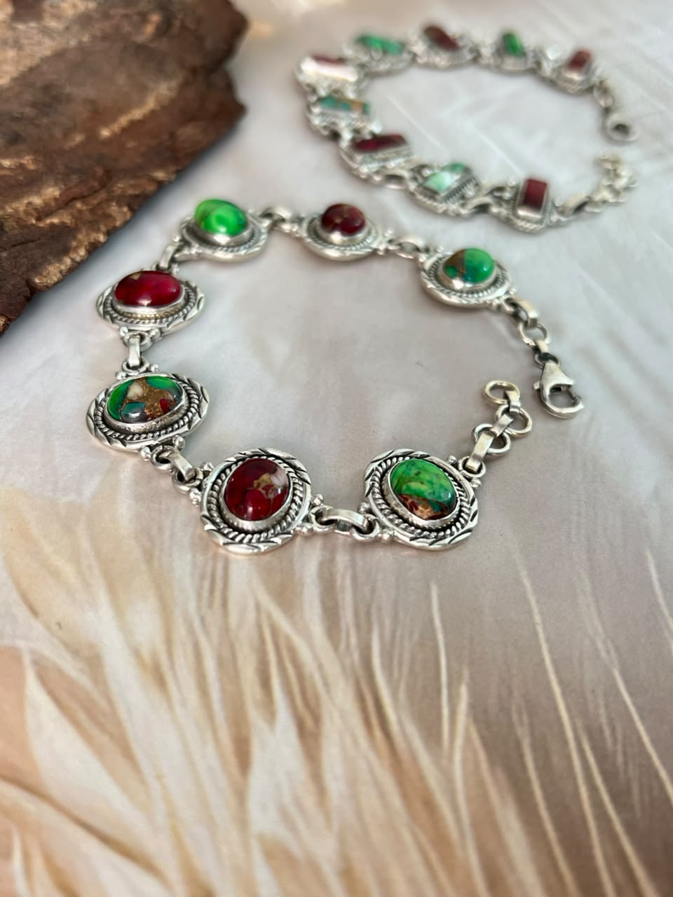 Handmade Sterling Silver Christmas Dahlia Collection: Chain Bracelet Signed Nizhoni