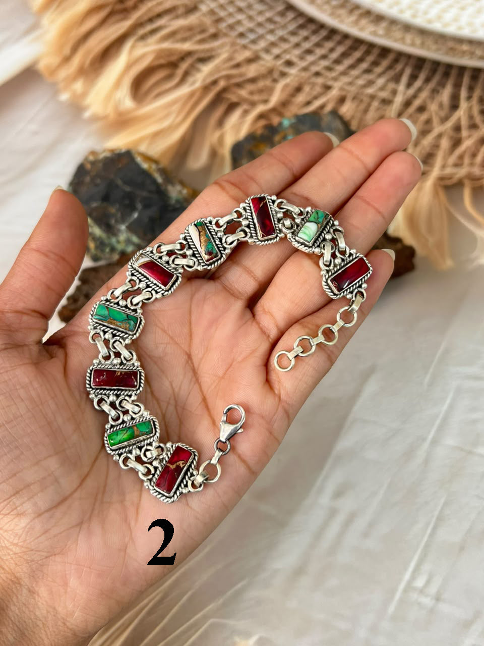Handmade Sterling Silver Christmas Dahlia Collection: Chain Bracelet Signed Nizhoni