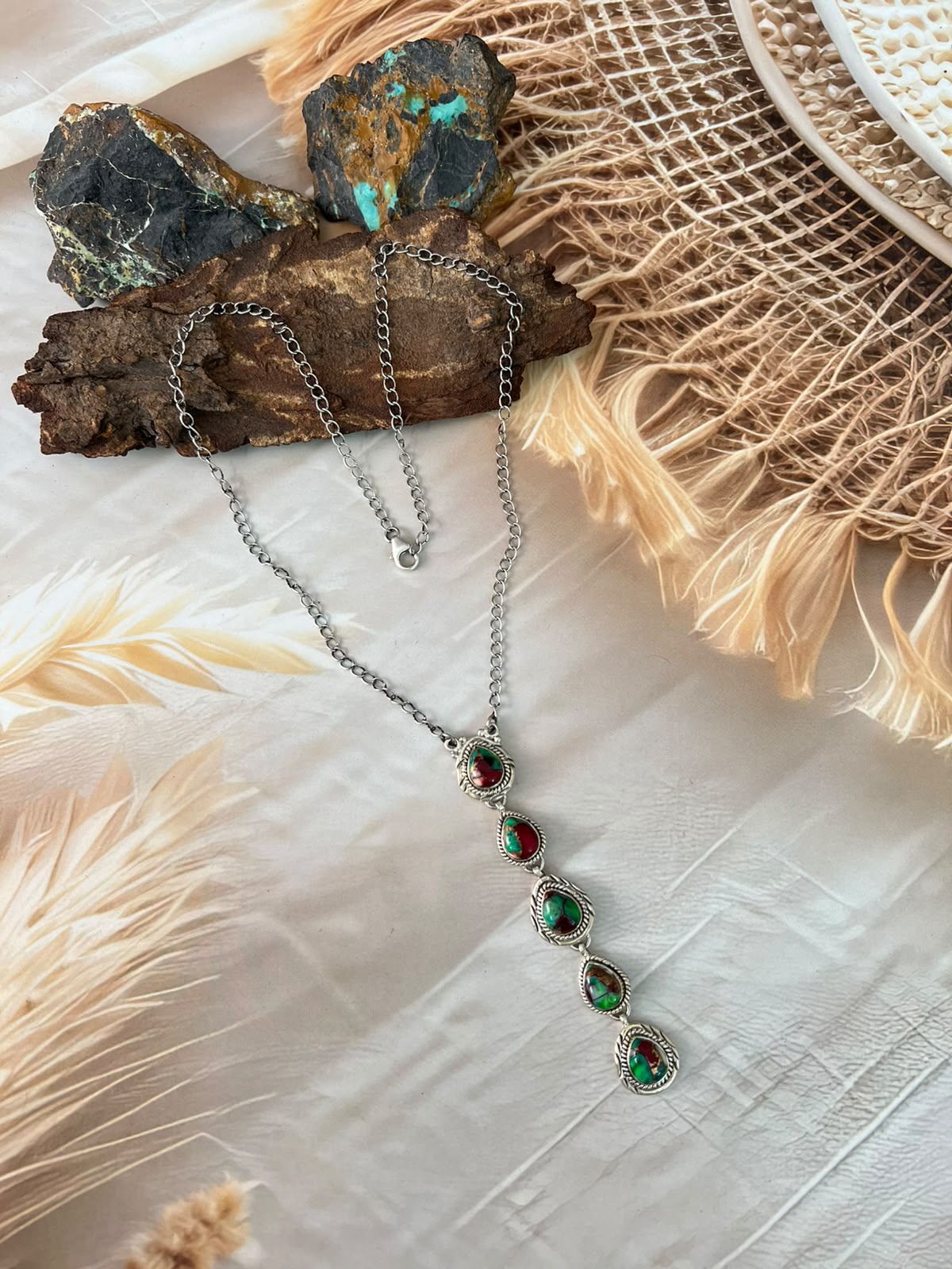 Handmade Sterling Silver Christmas Dahlia Collection: Drop Necklace Signed Nizhoni