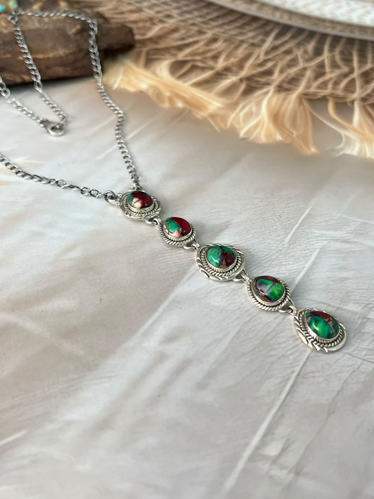 Handmade Sterling Silver Christmas Dahlia Collection: Drop Necklace Signed Nizhoni