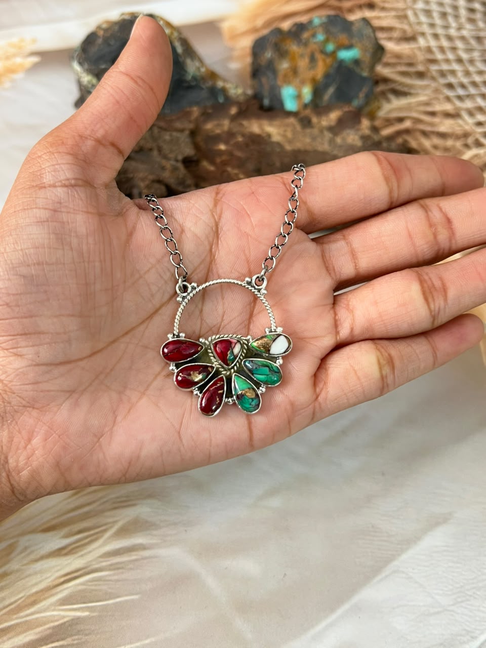 Handmade Sterling Silver Christmas Dahlia Collection: Necklace Signed Nizhoni