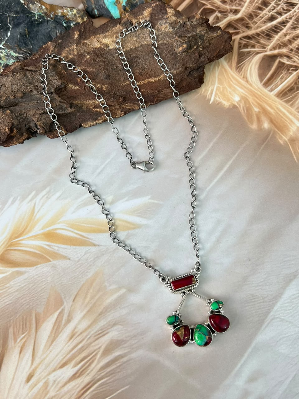 Handmade Sterling Silver Christmas Dahlia Collection: Necklace Signed Nizhoni