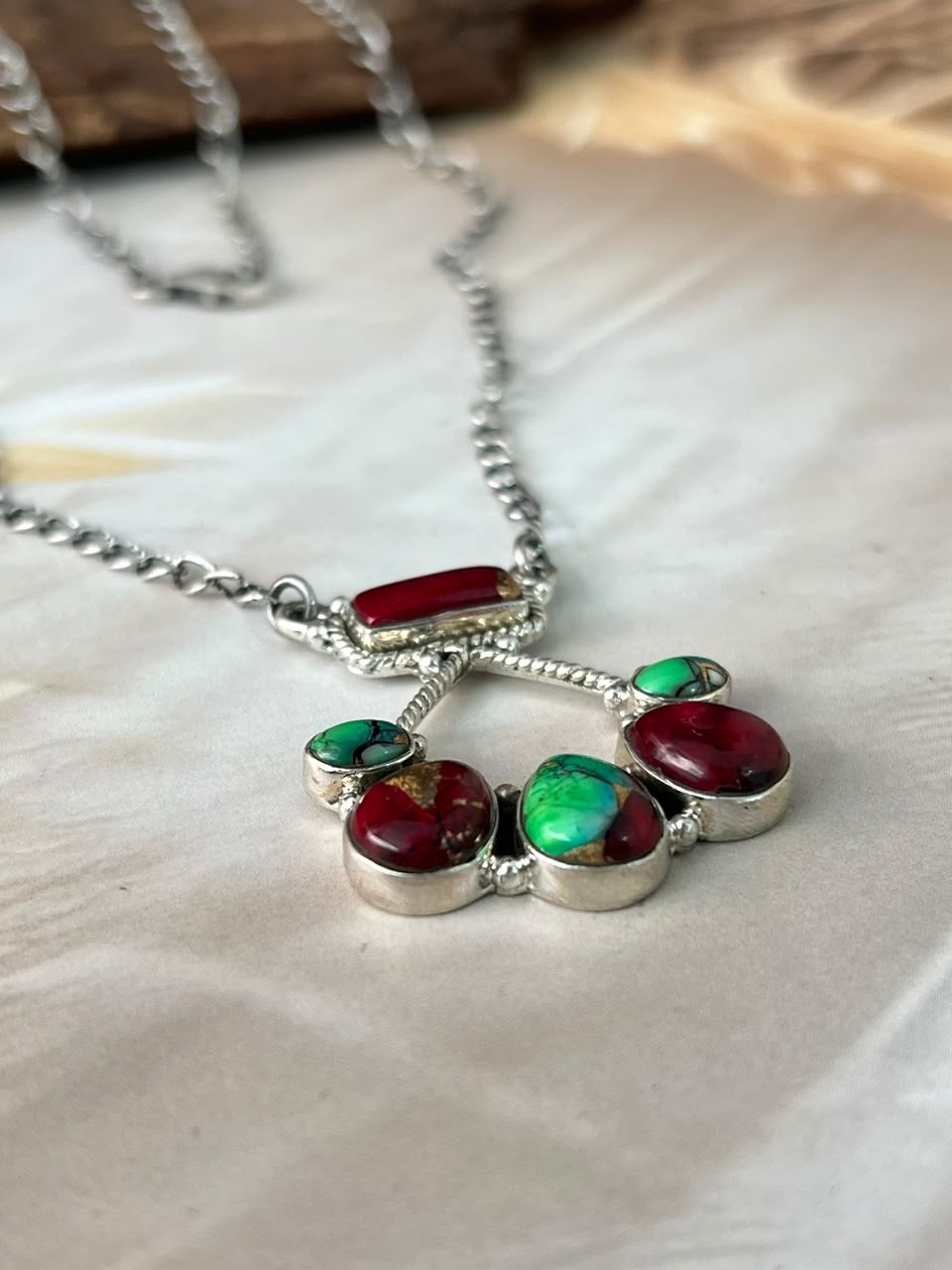 Handmade Sterling Silver Christmas Dahlia Collection: Necklace Signed Nizhoni