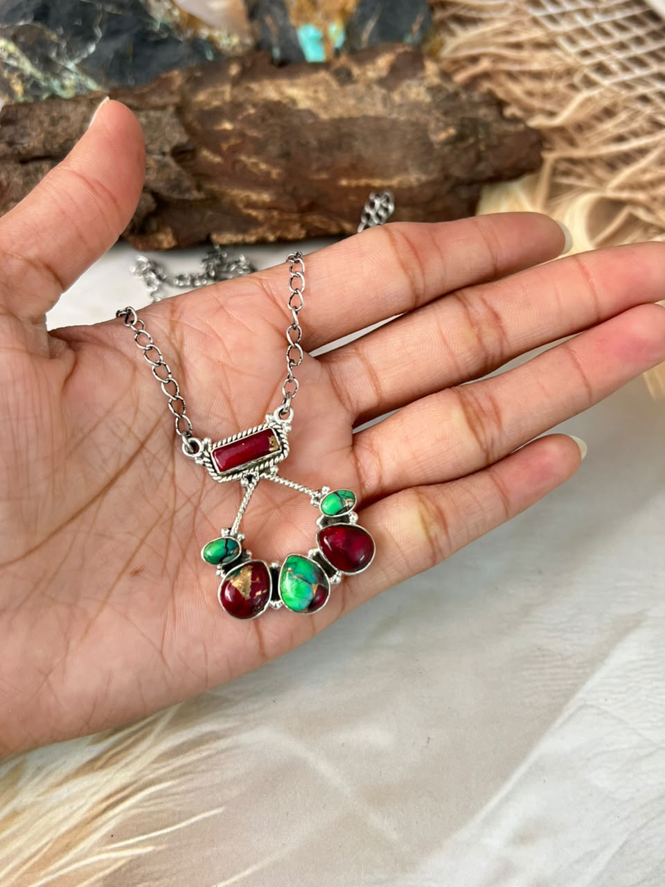Handmade Sterling Silver Christmas Dahlia Collection: Necklace Signed Nizhoni