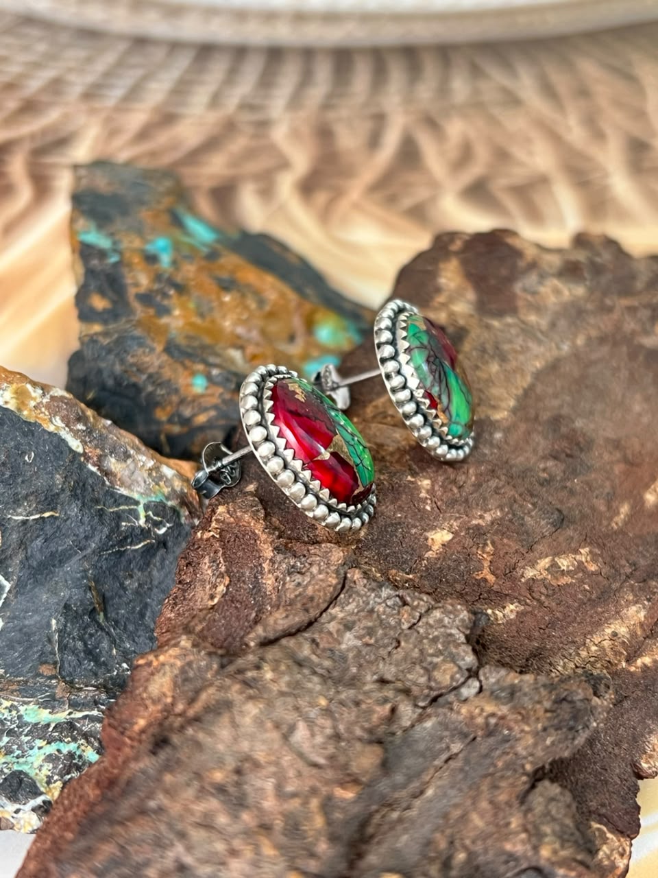 Handmade Sterling Silver Christmas Dahlia Collection: Post Studs Earrings Signed Nizhoni