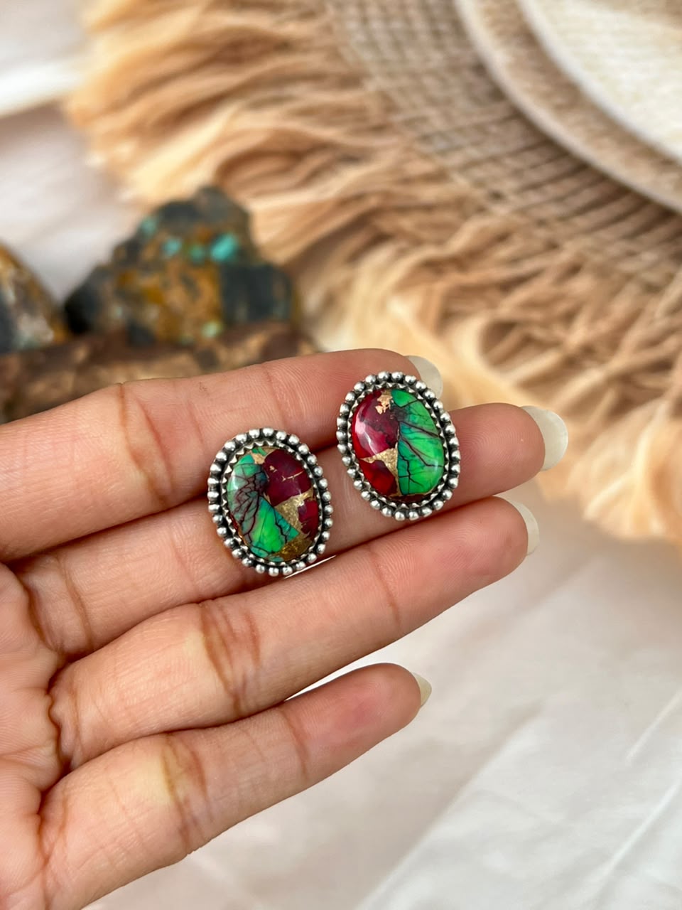 Handmade Sterling Silver Christmas Dahlia Collection: Post Studs Earrings Signed Nizhoni
