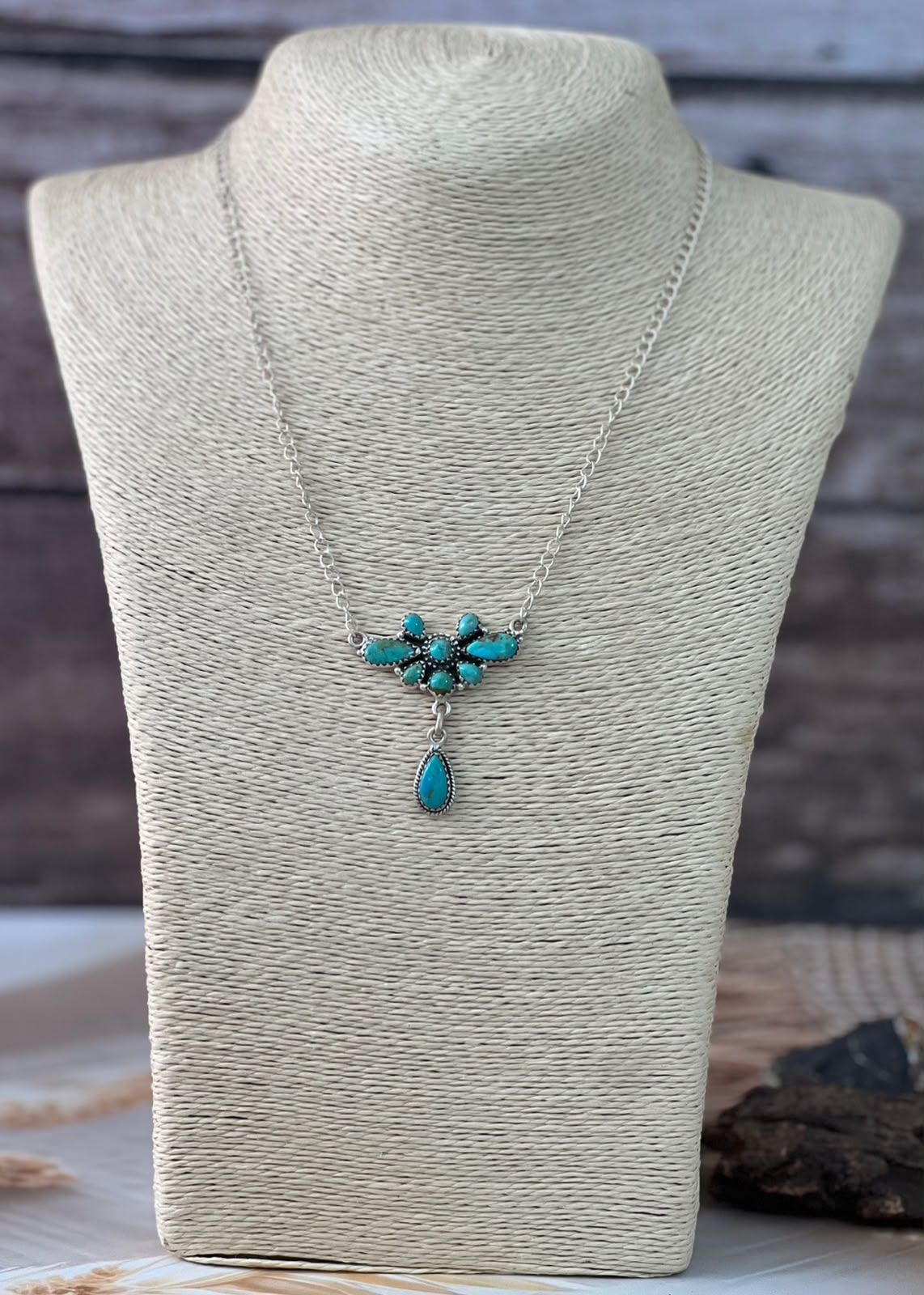 Handmade Sterling Silver Kingman Turquoise Necklace Signed Nizhoni