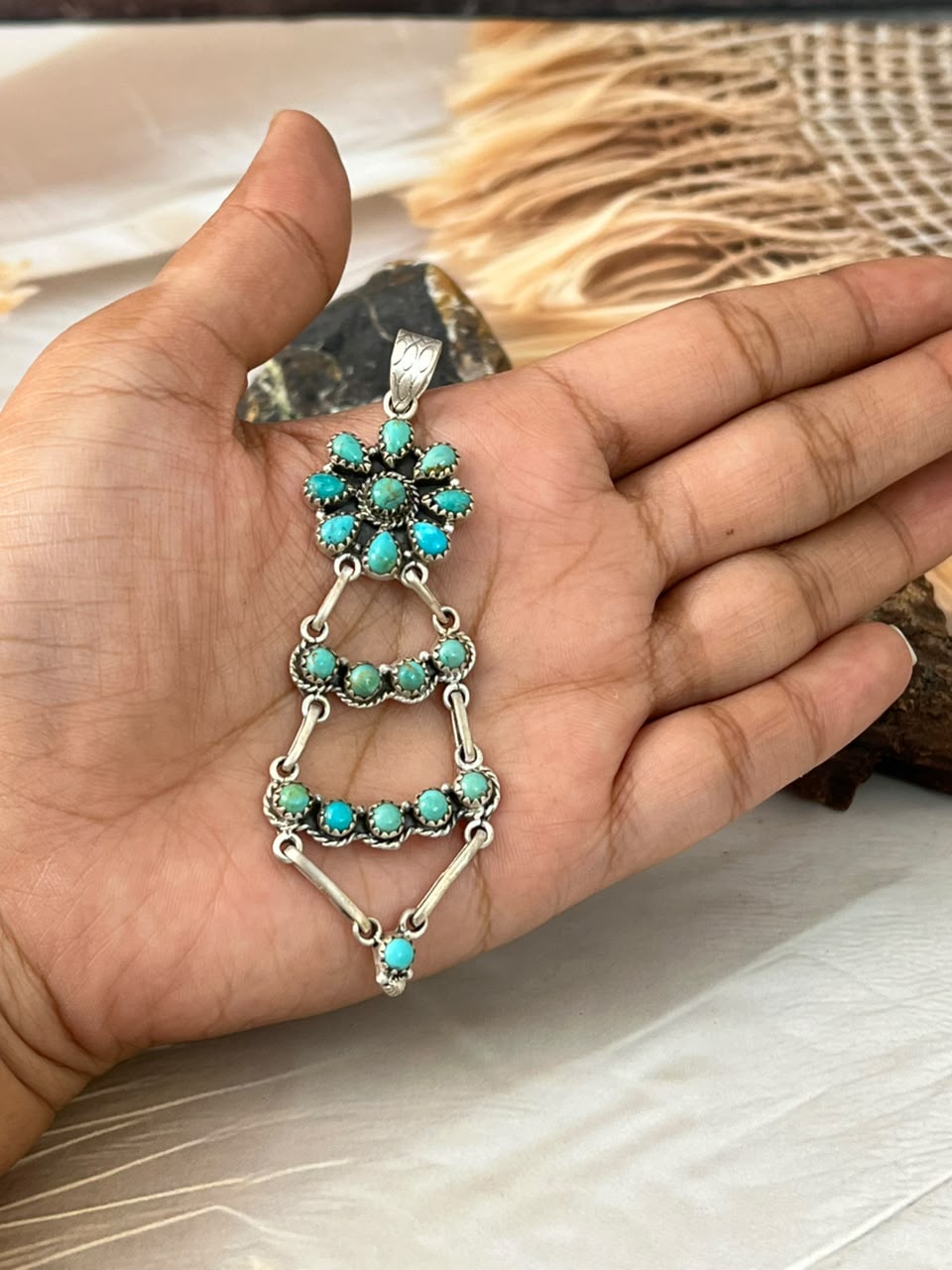 Handmade Sterling Silver Kingman Turquoise Pendant Signed Nizhoni