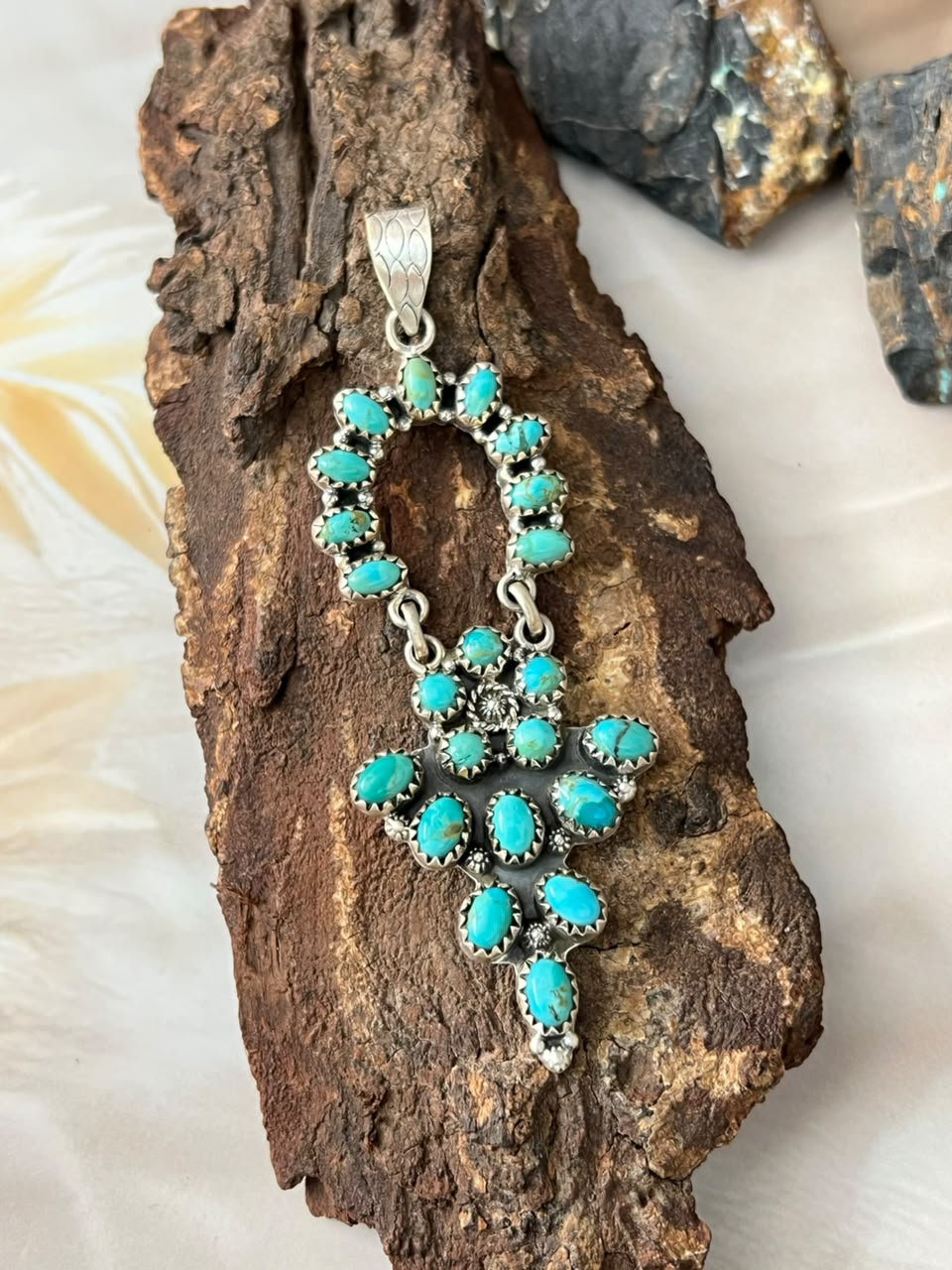 Handmade Sterling Silver Kingman Turquoise Pendant Signed Nizhoni