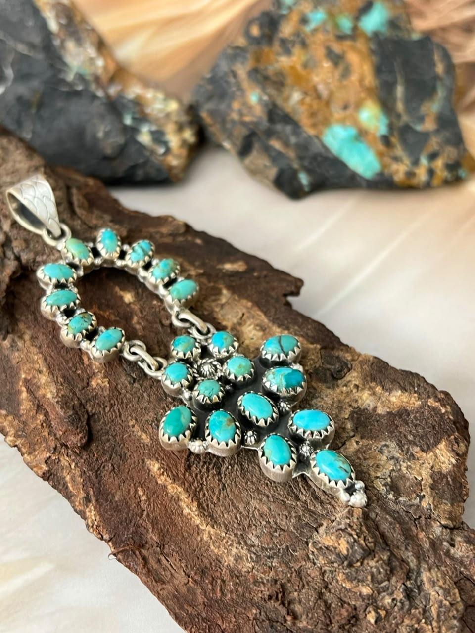 Handmade Sterling Silver Kingman Turquoise Pendant Signed Nizhoni
